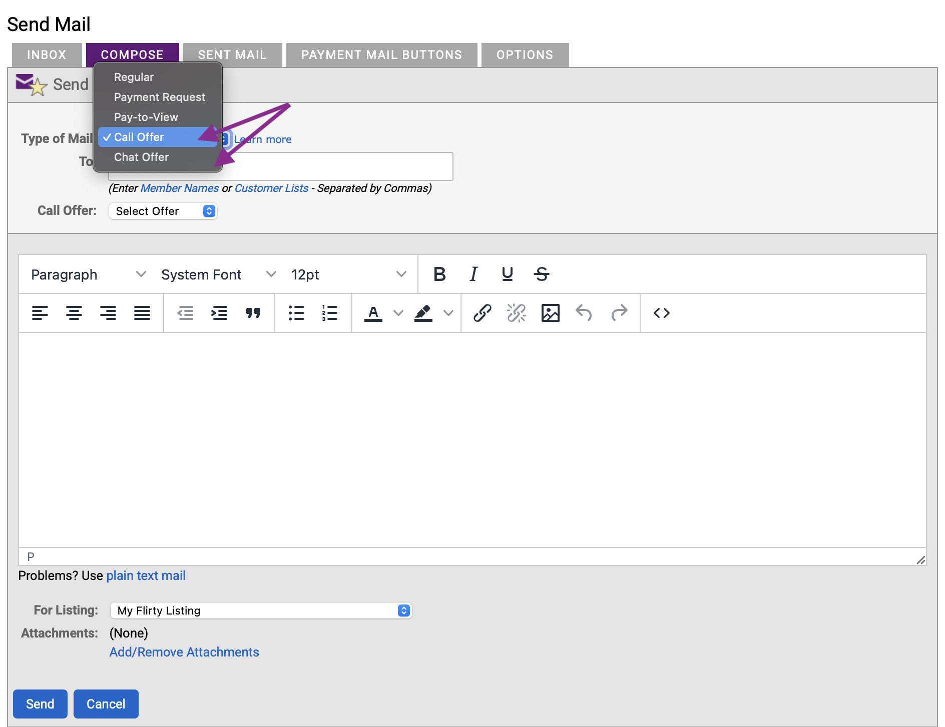 Composing a Call Offer with free minutes
