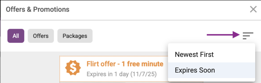 Offers and Promotions Filters