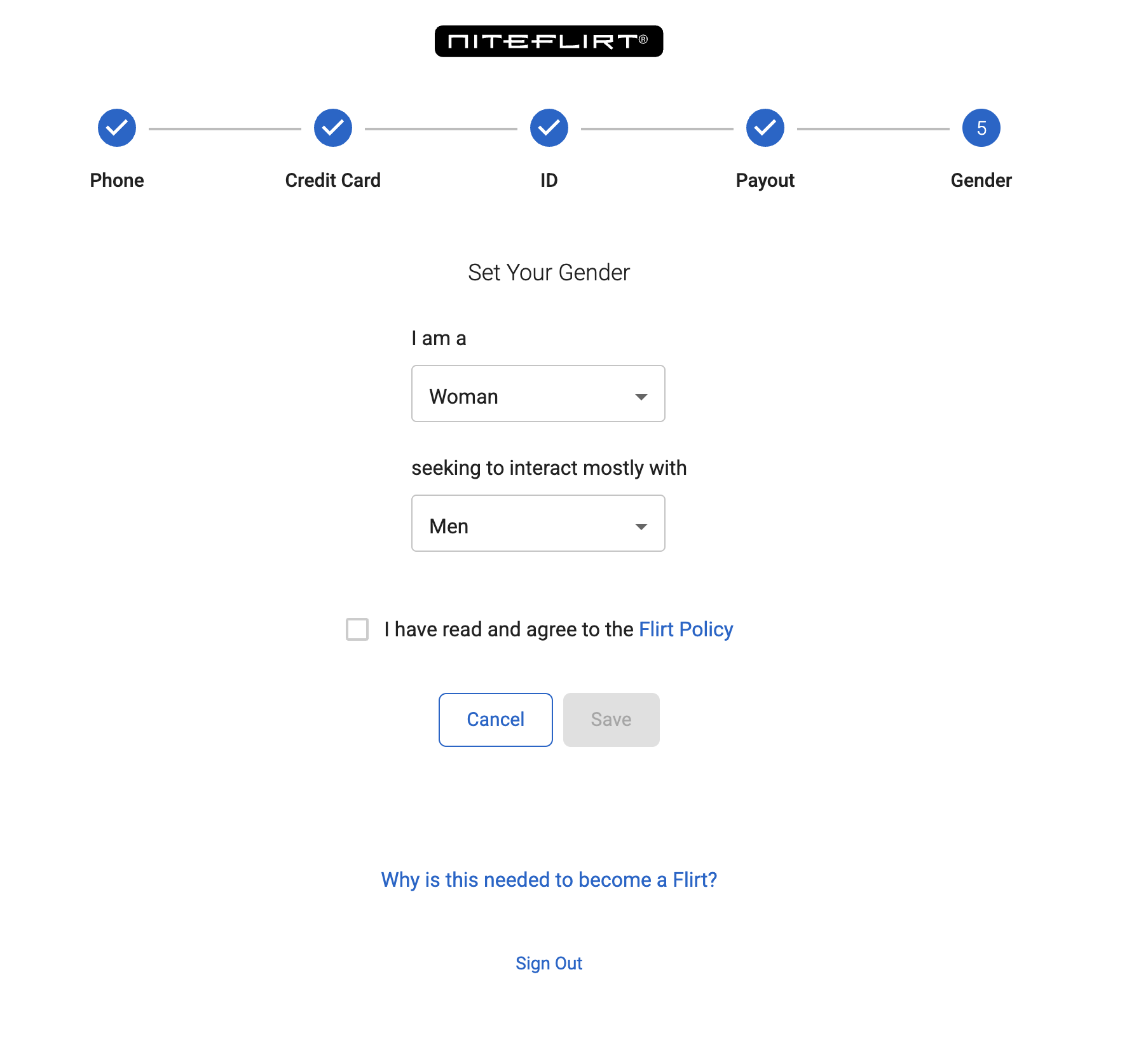 Onboarding gender