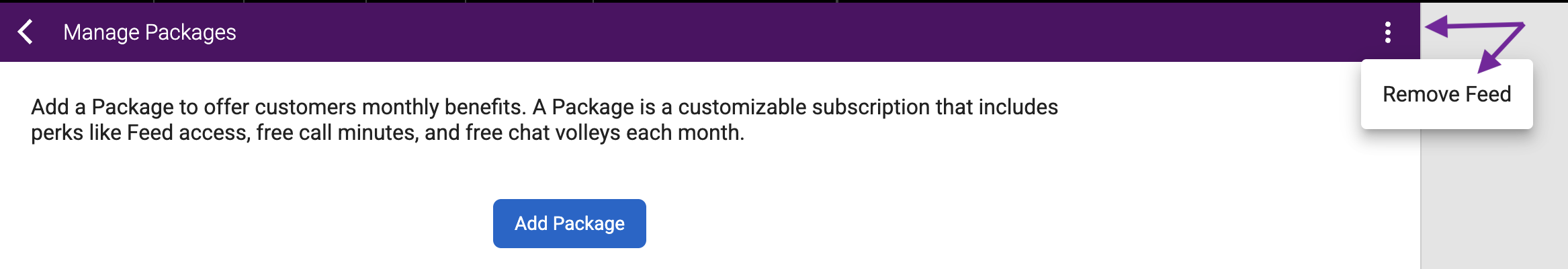 Remove Feed from Manage Packages menu