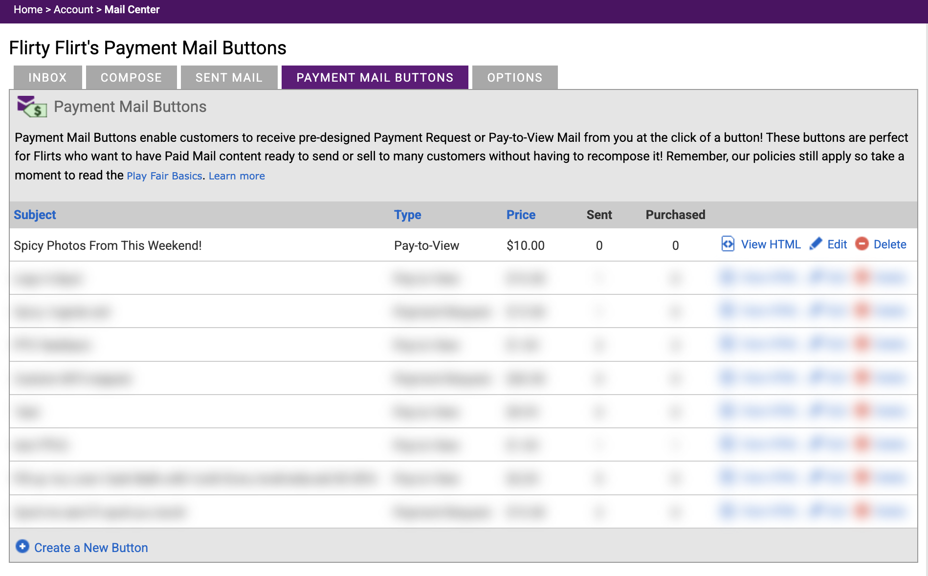Payment Mail dashboard