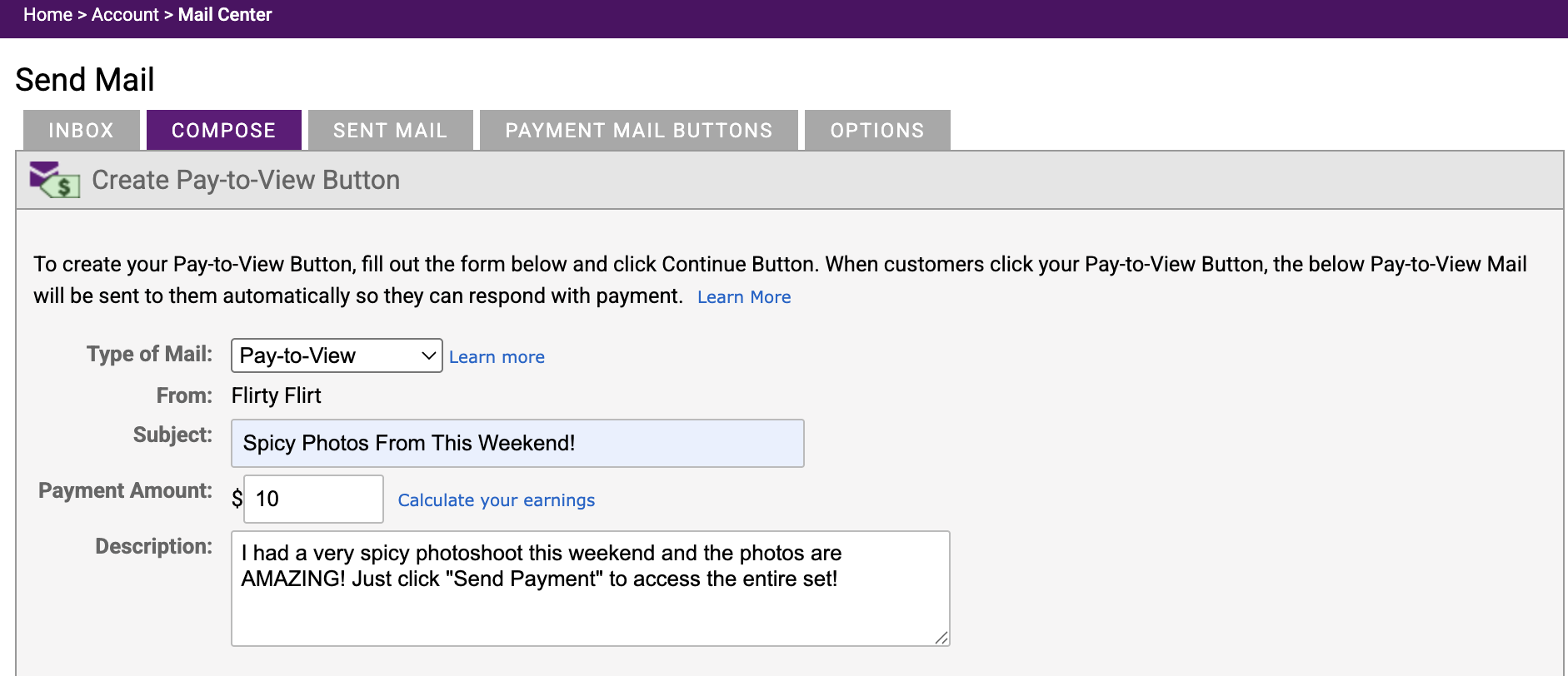Payment Mail setup
