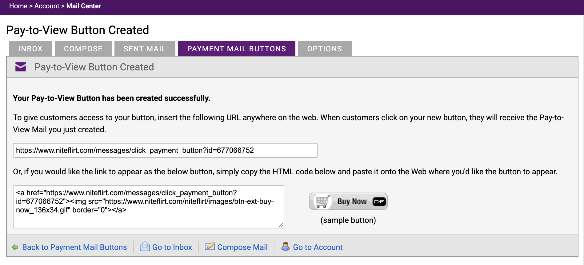 Button link and HTML code