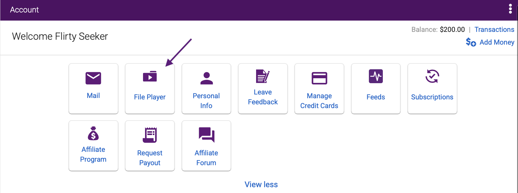 File Player access from Account menu