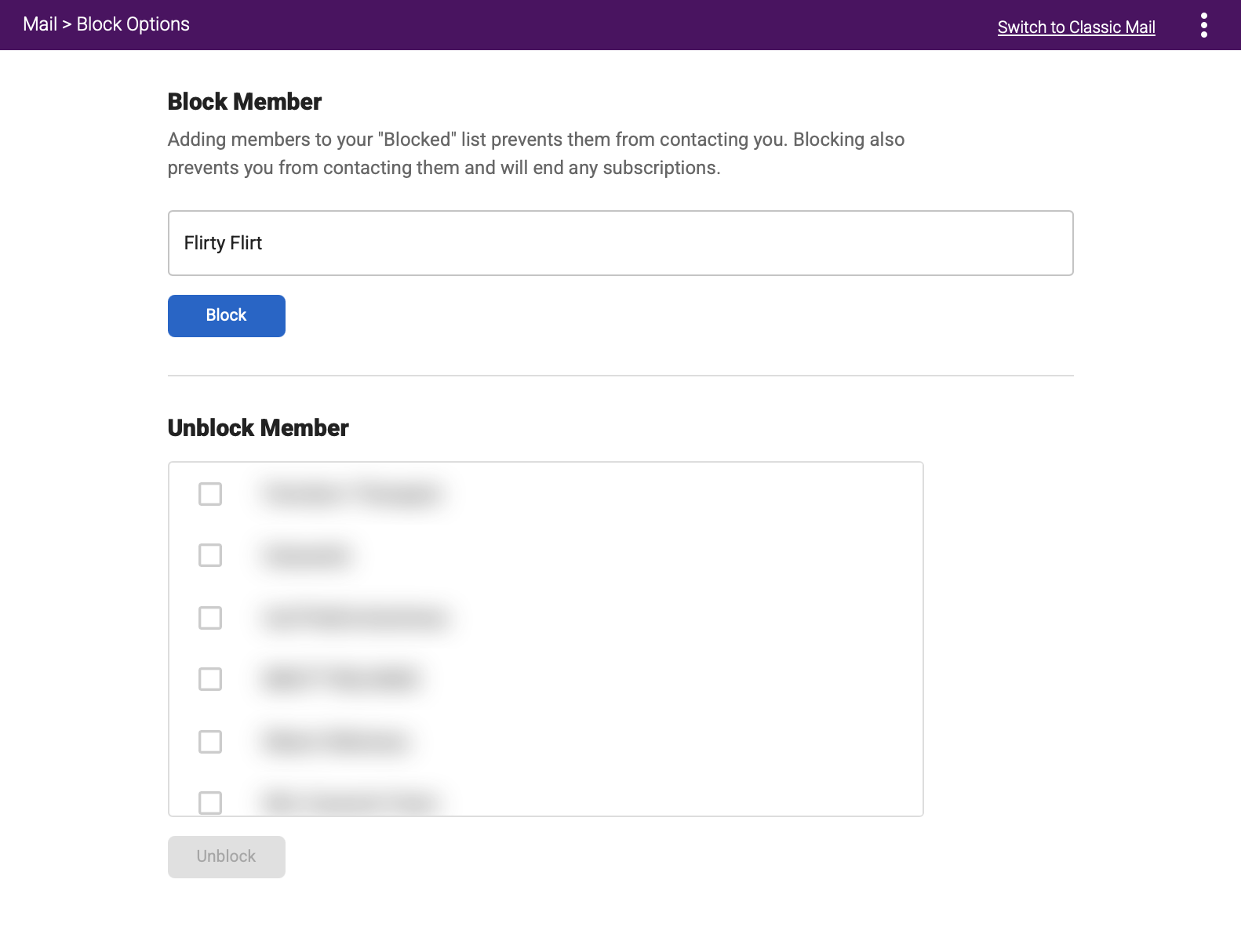 Blocked Members page