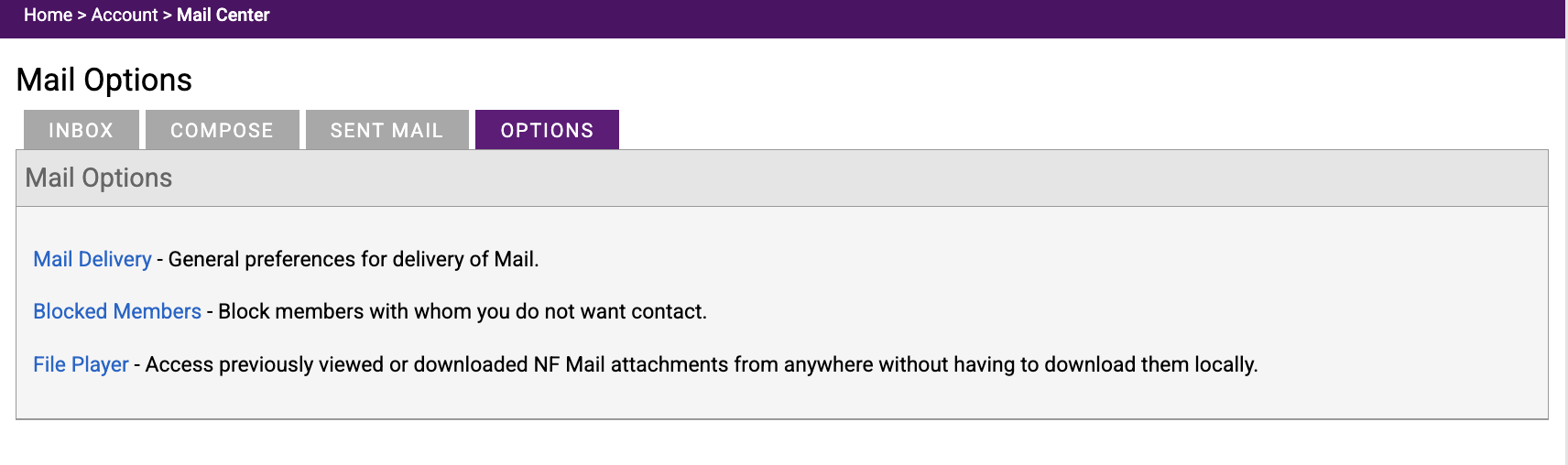 Mail Delivery option in the NF Mail Center