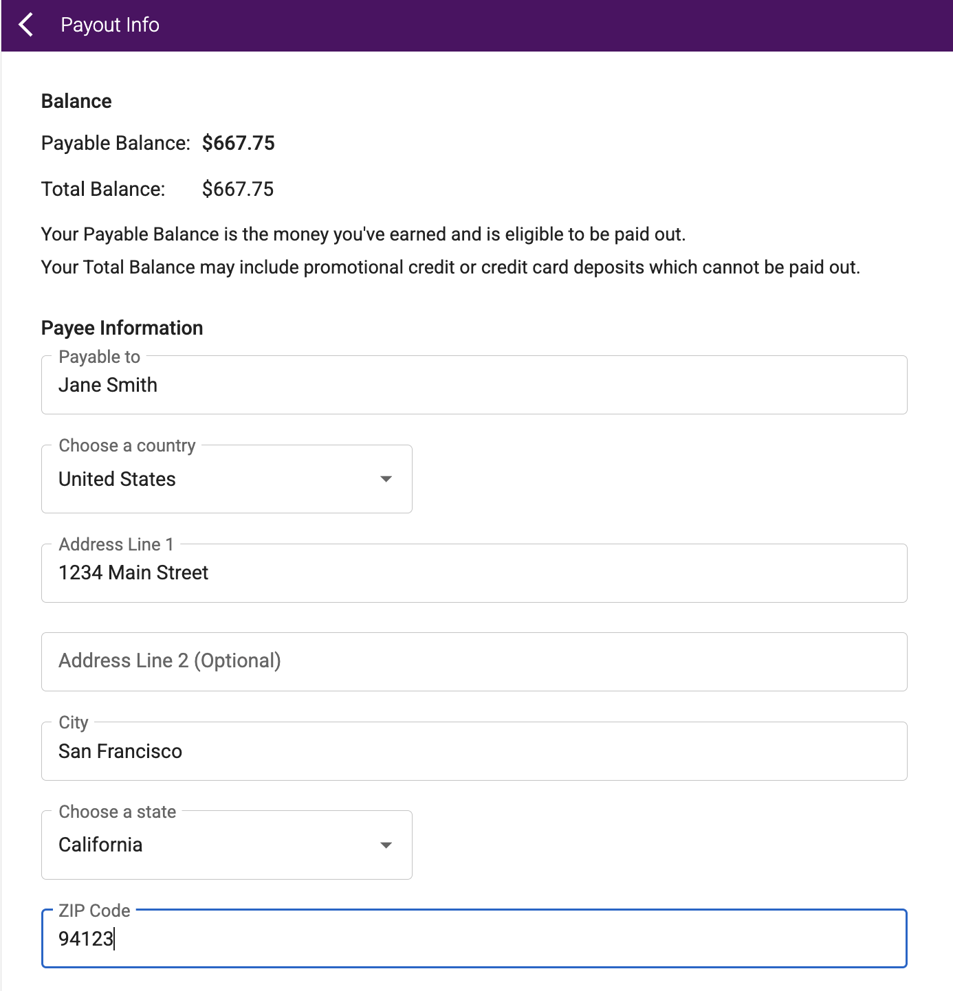 Payee Information