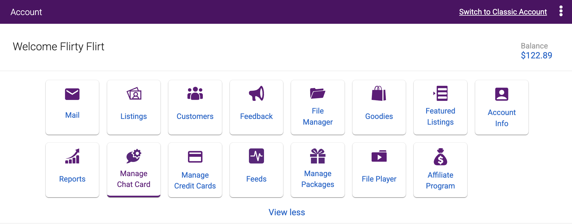 Account shortcut grid