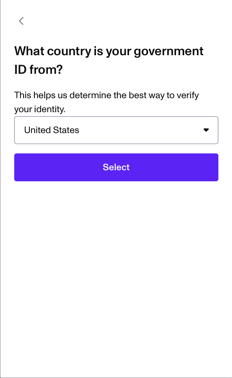Select ID country screen