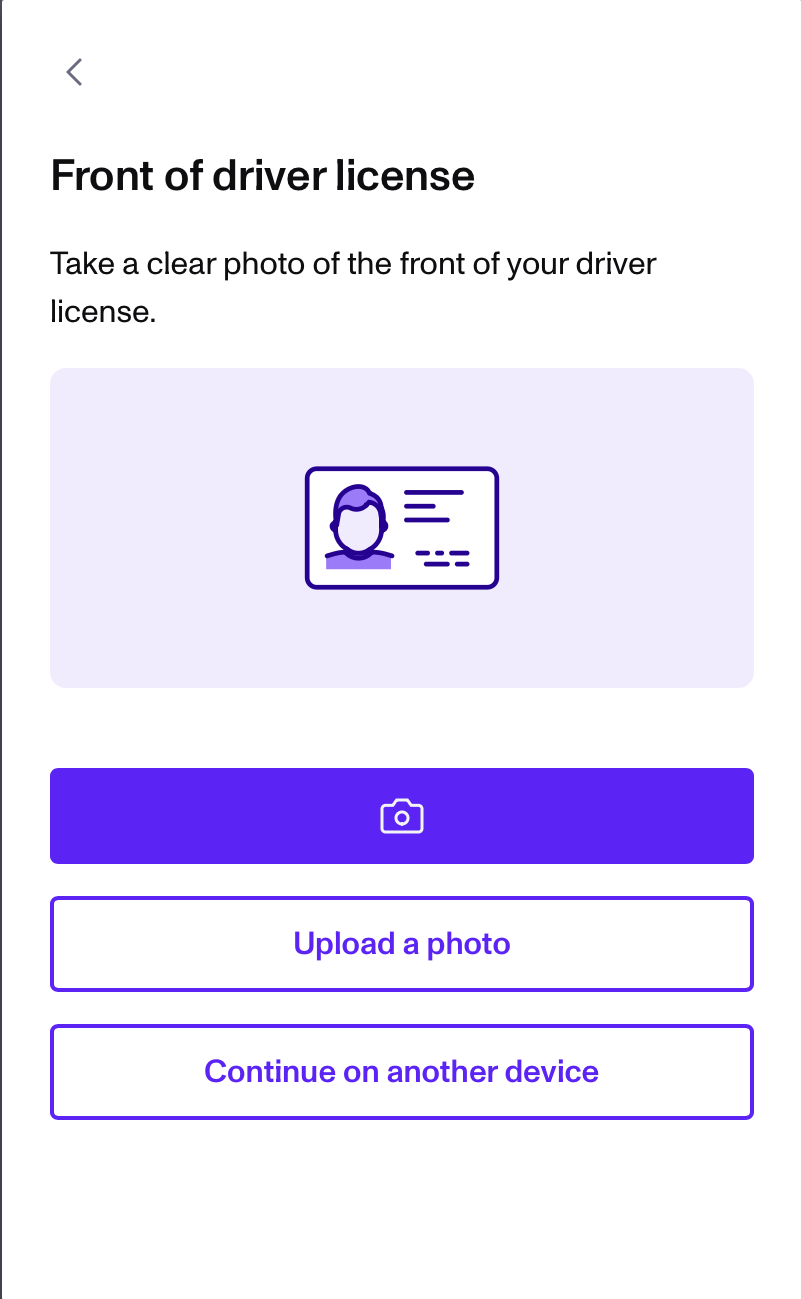 Front of ID upload screen