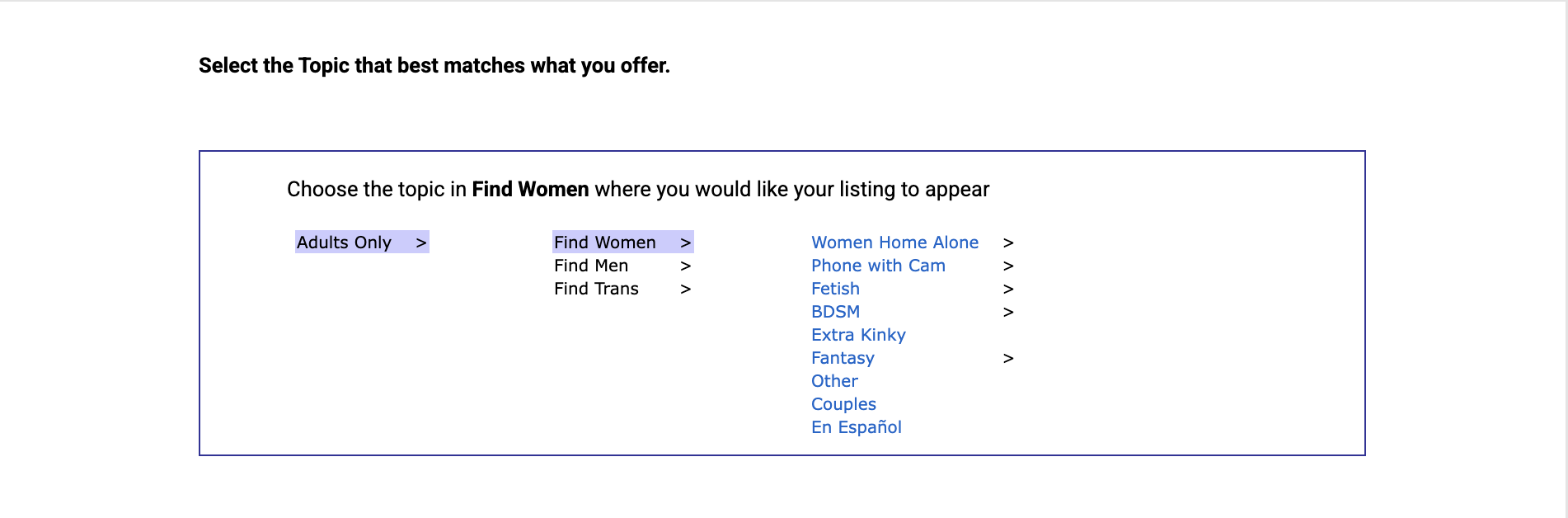 Select the topic that best matches what you offer