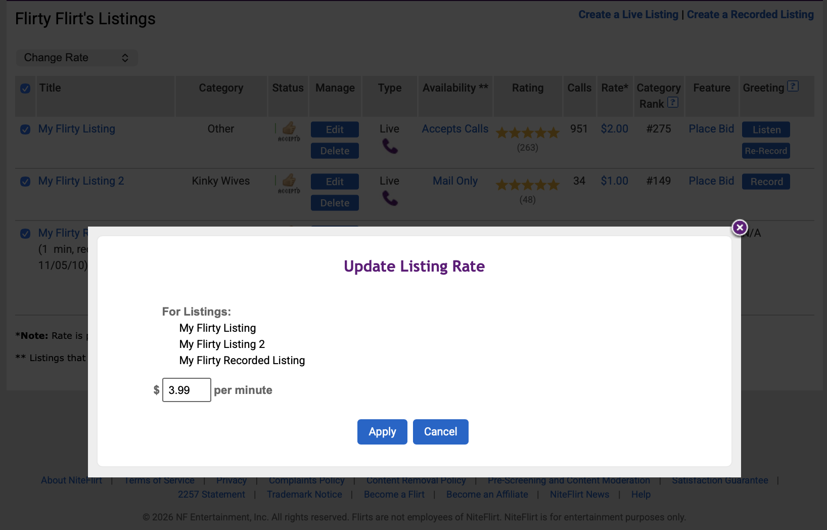 Change Listing Rate