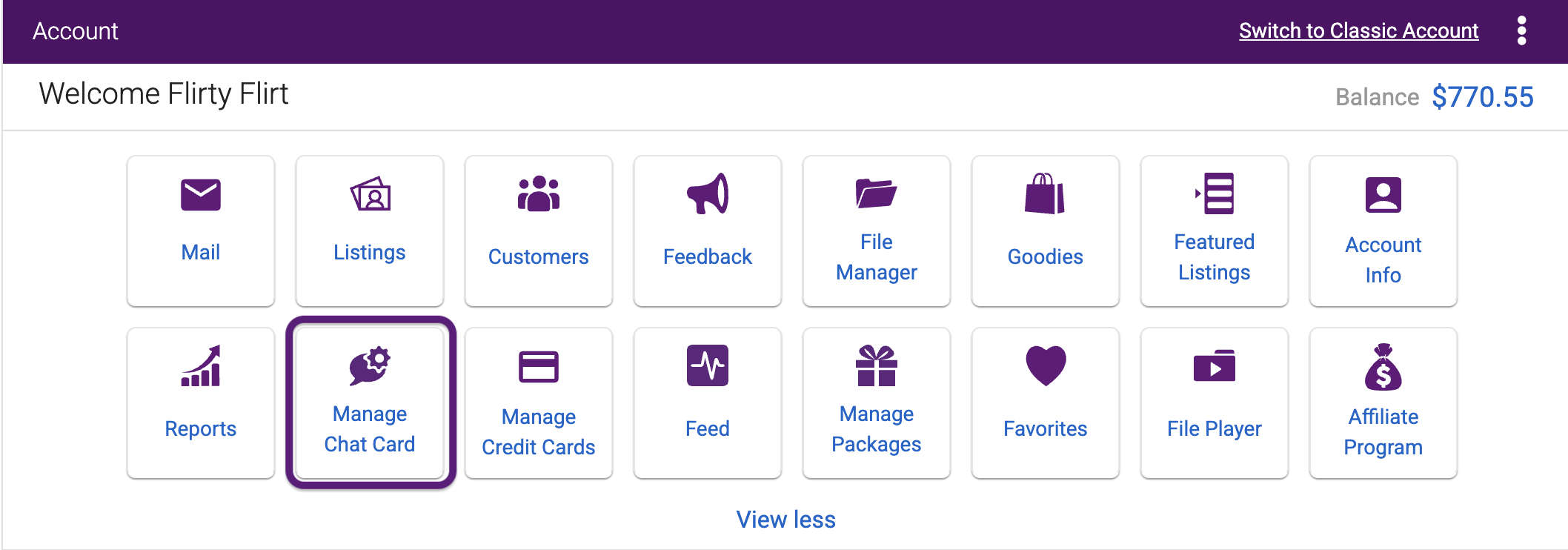 Manage Chat Card in Flirt Center