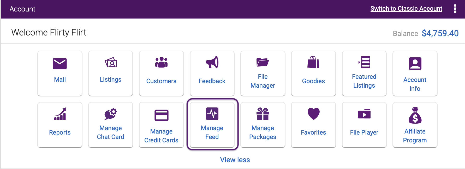 Flirt Center Manage Feeds
