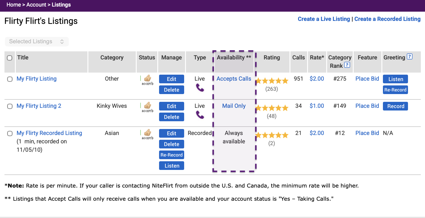Listing Availability