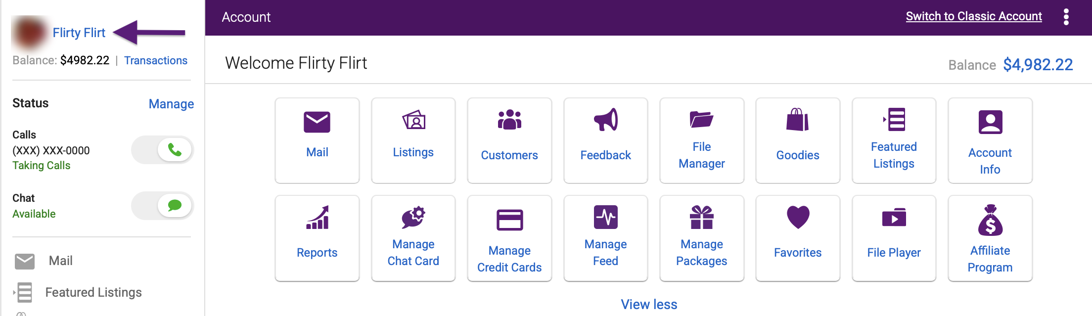 Accessing your Storefront from the Account navigation