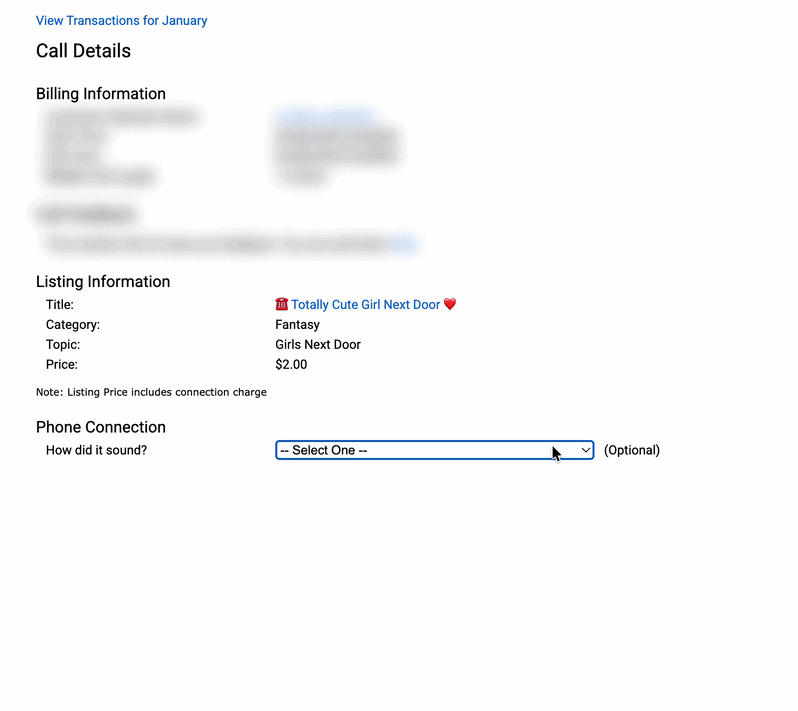 Phone Connection dropdown
