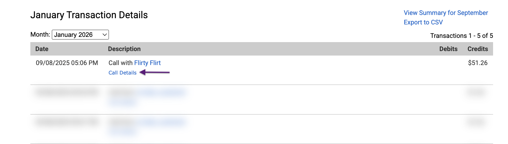 Call Details from Transaction