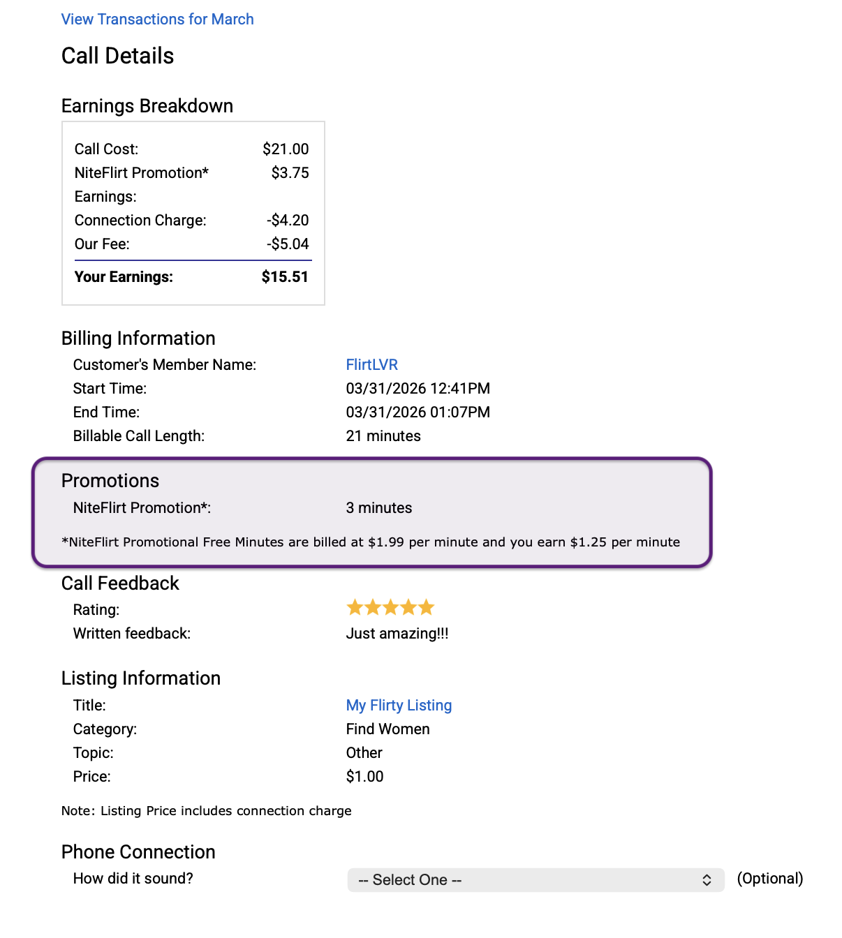 Call Details Promotions