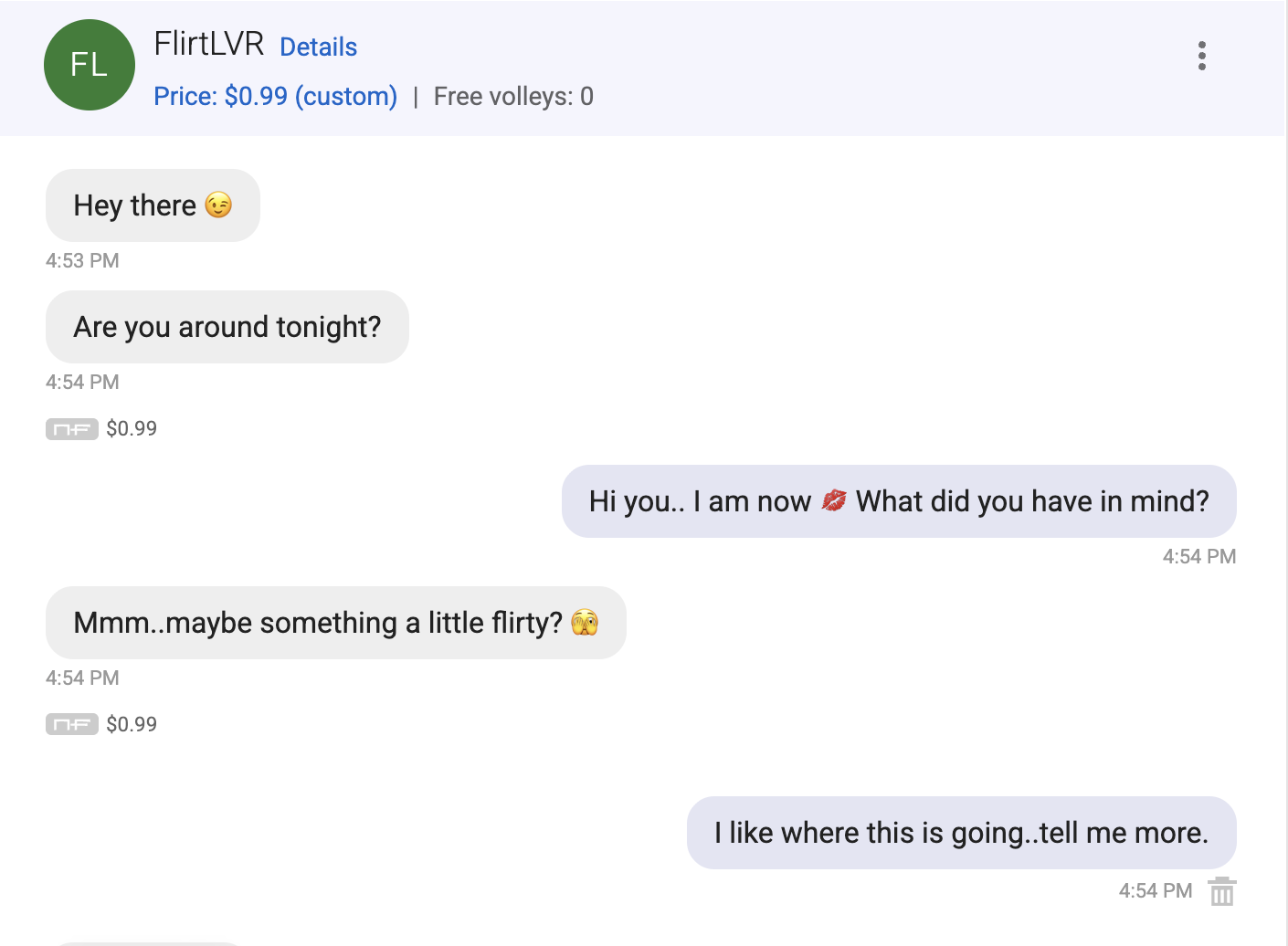Chat volley example conversation