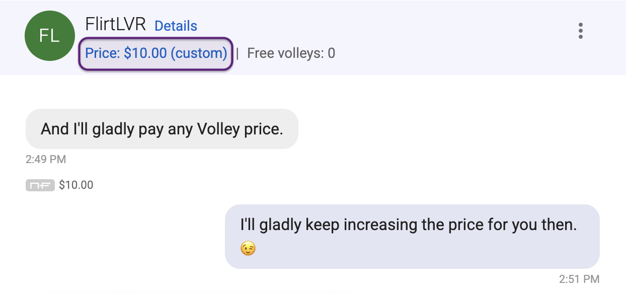 Custom Volley Price applied in chat header