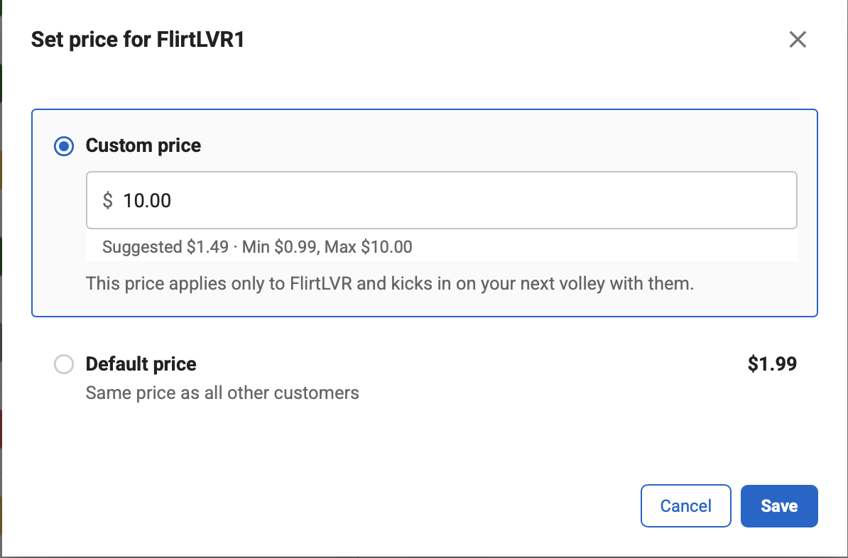 Set custom Volley Price