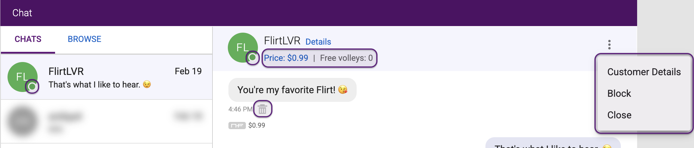 Flirt chat controls overview