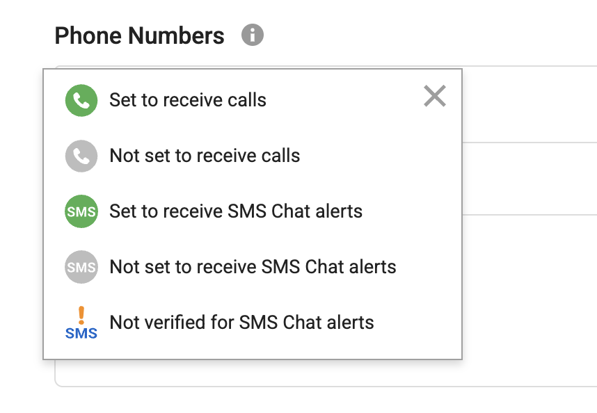 Phone and SMS status icons tooltip