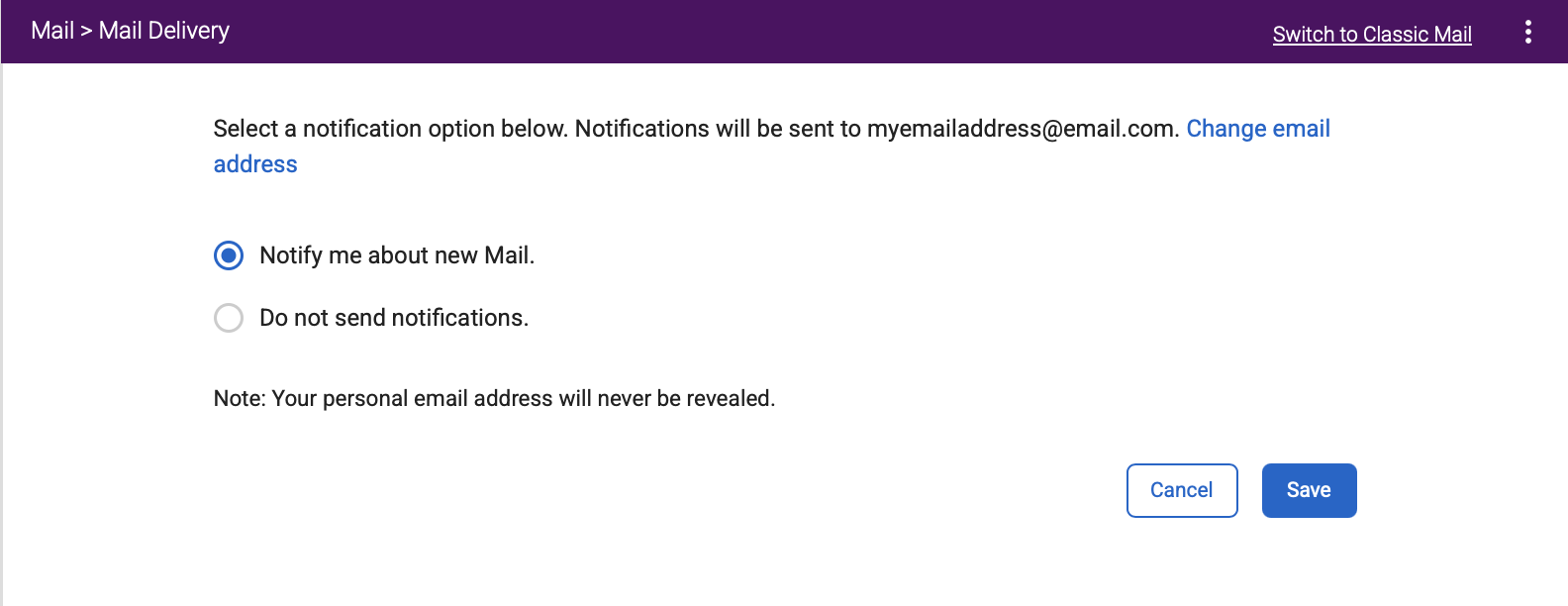 Mail Delivery settings