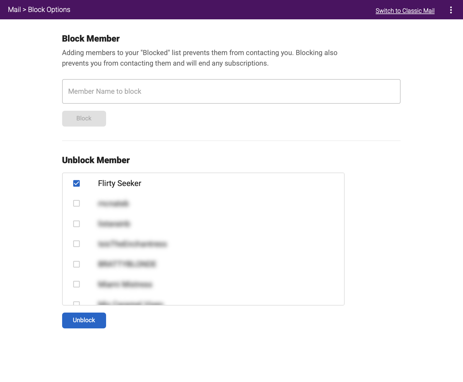 Blocked Members page