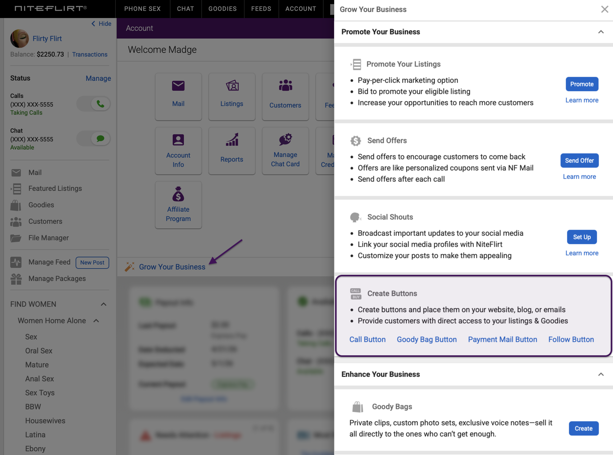 Access Payment Mail Buttons from Grow Your Business