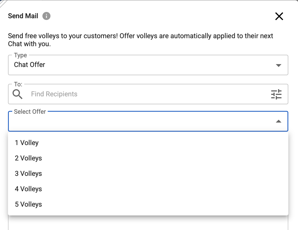 Composing a Chat Offer with free chat volleys