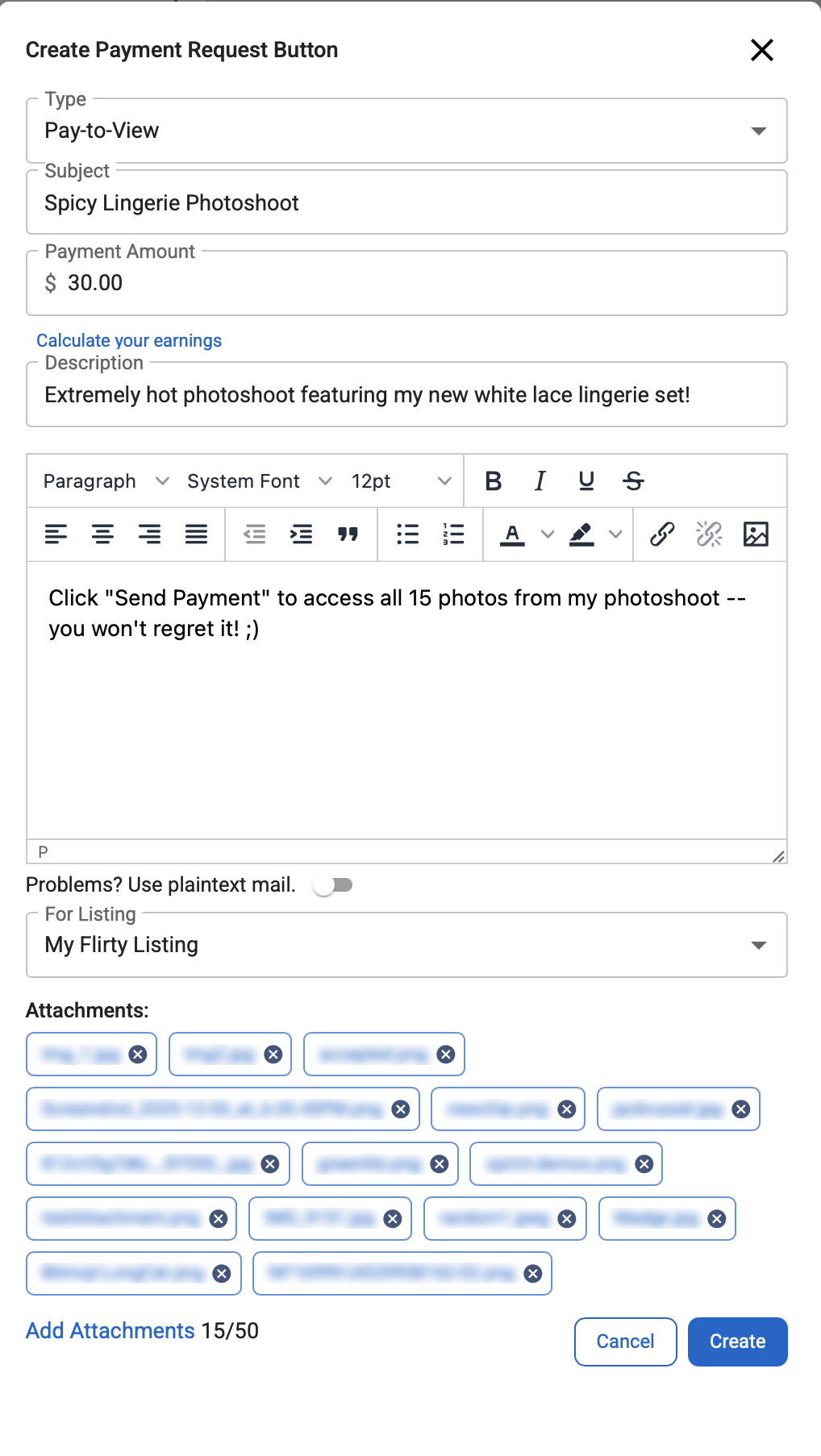 Completed Payment Mail form