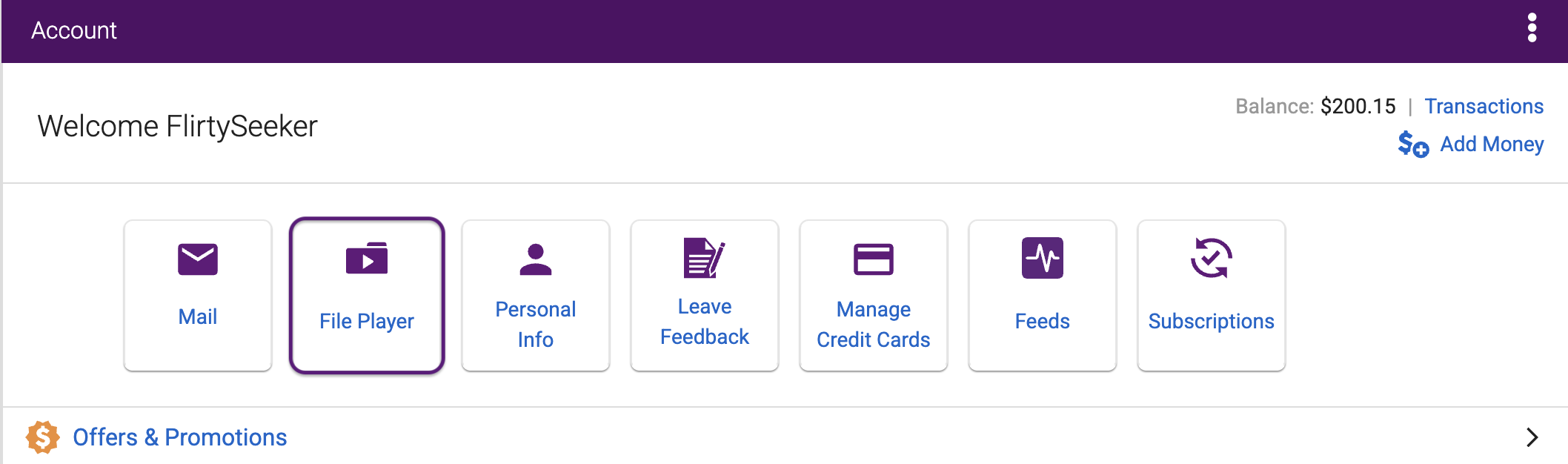 Accessing File Player from the Account page
