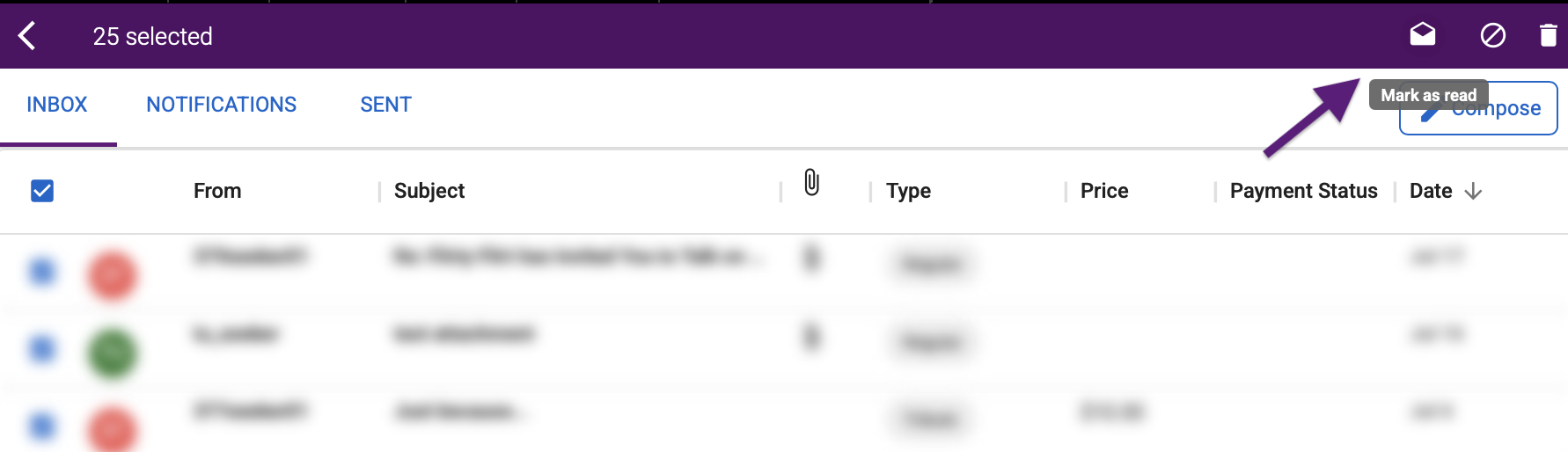 Managing multiple NF Mail messages using the toolbar