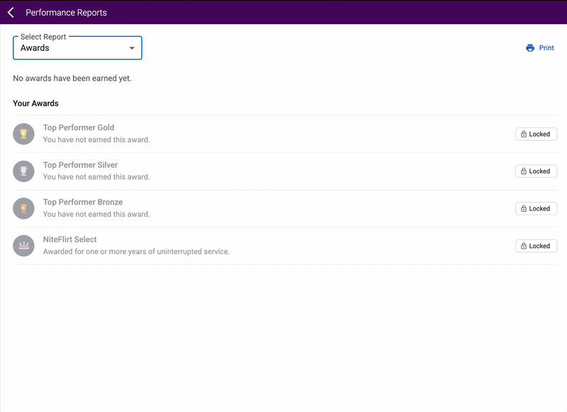 Performance Reports menu options