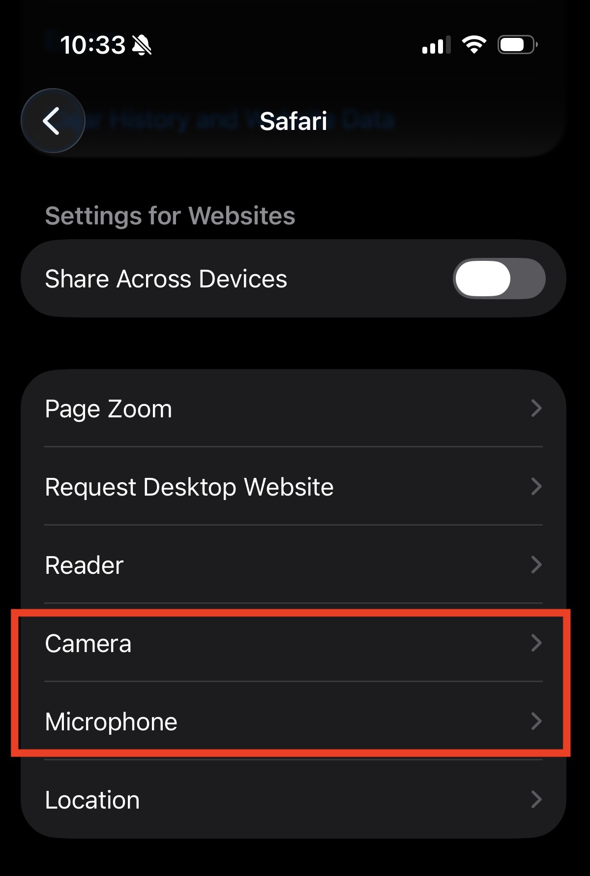 iPhone Safari App Camera and Microphone Settings
