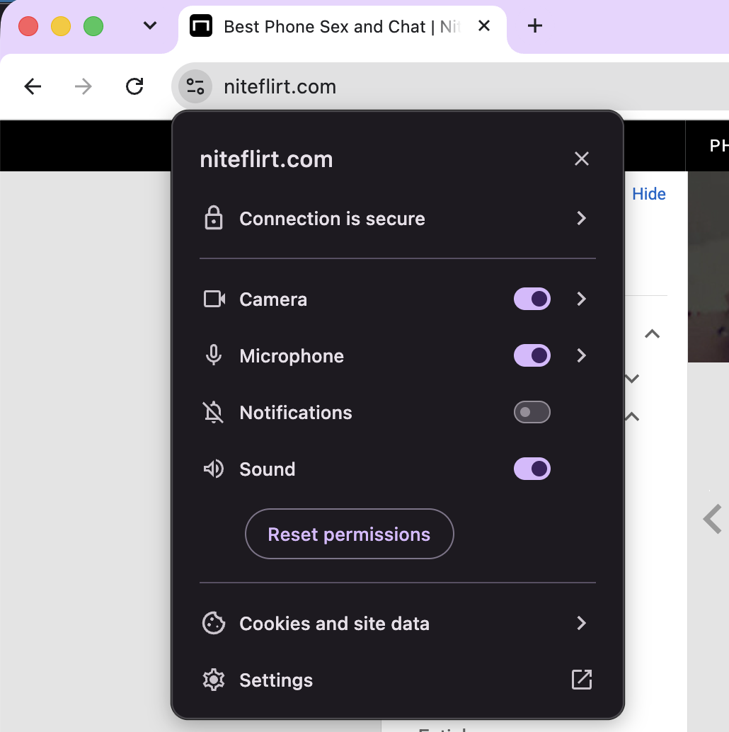 Chrome camera and microphone permissions for NiteFlirt