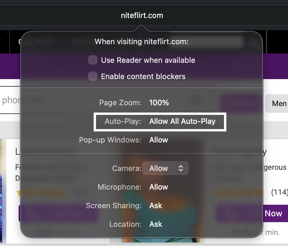 Allowing Auto-Play for NiteFlirt in Safari