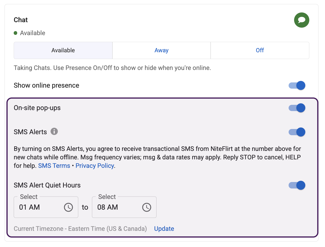 Chat Alert Settings