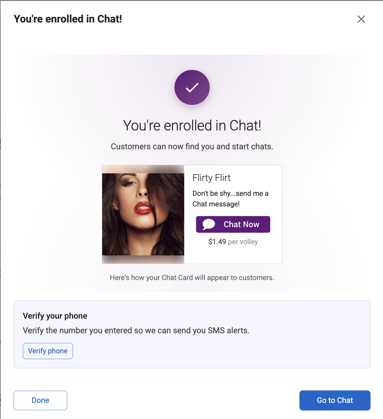 Chat enrollment complete