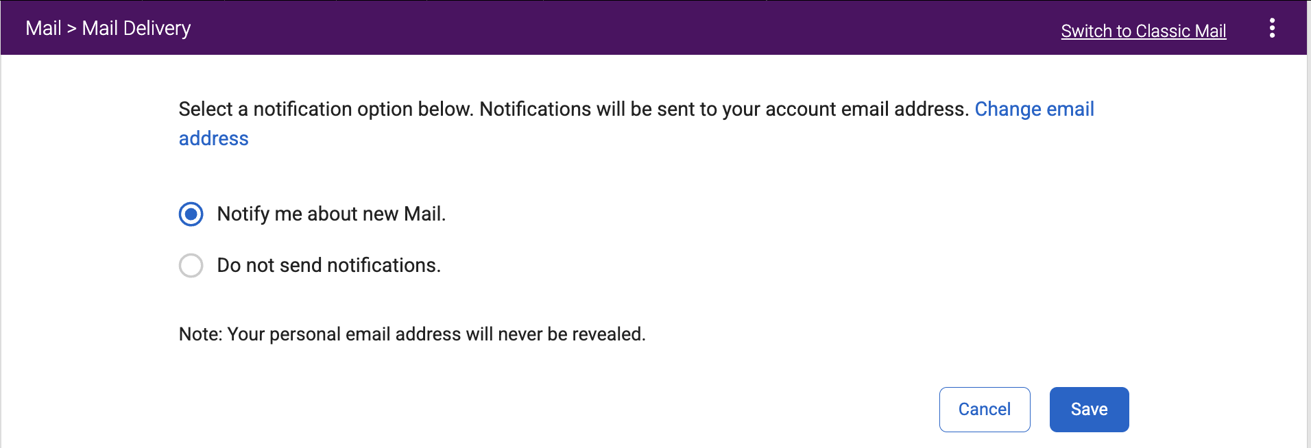 Mail Delivery settings