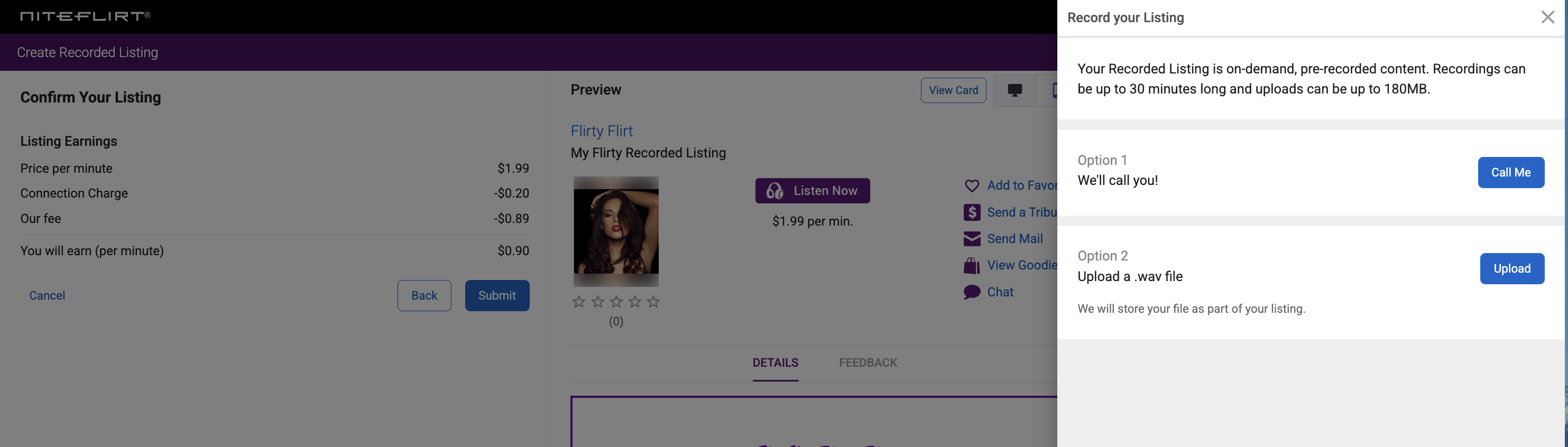 Record your Listing Options