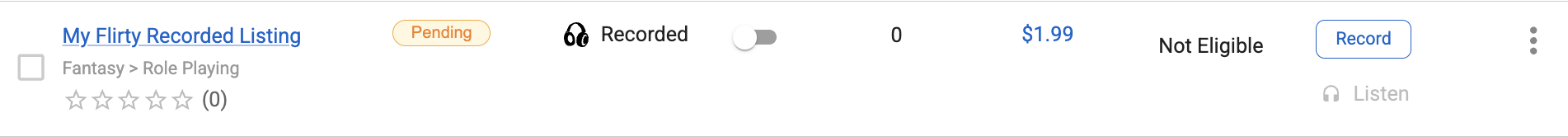 Pending Recorded Listing with Record button