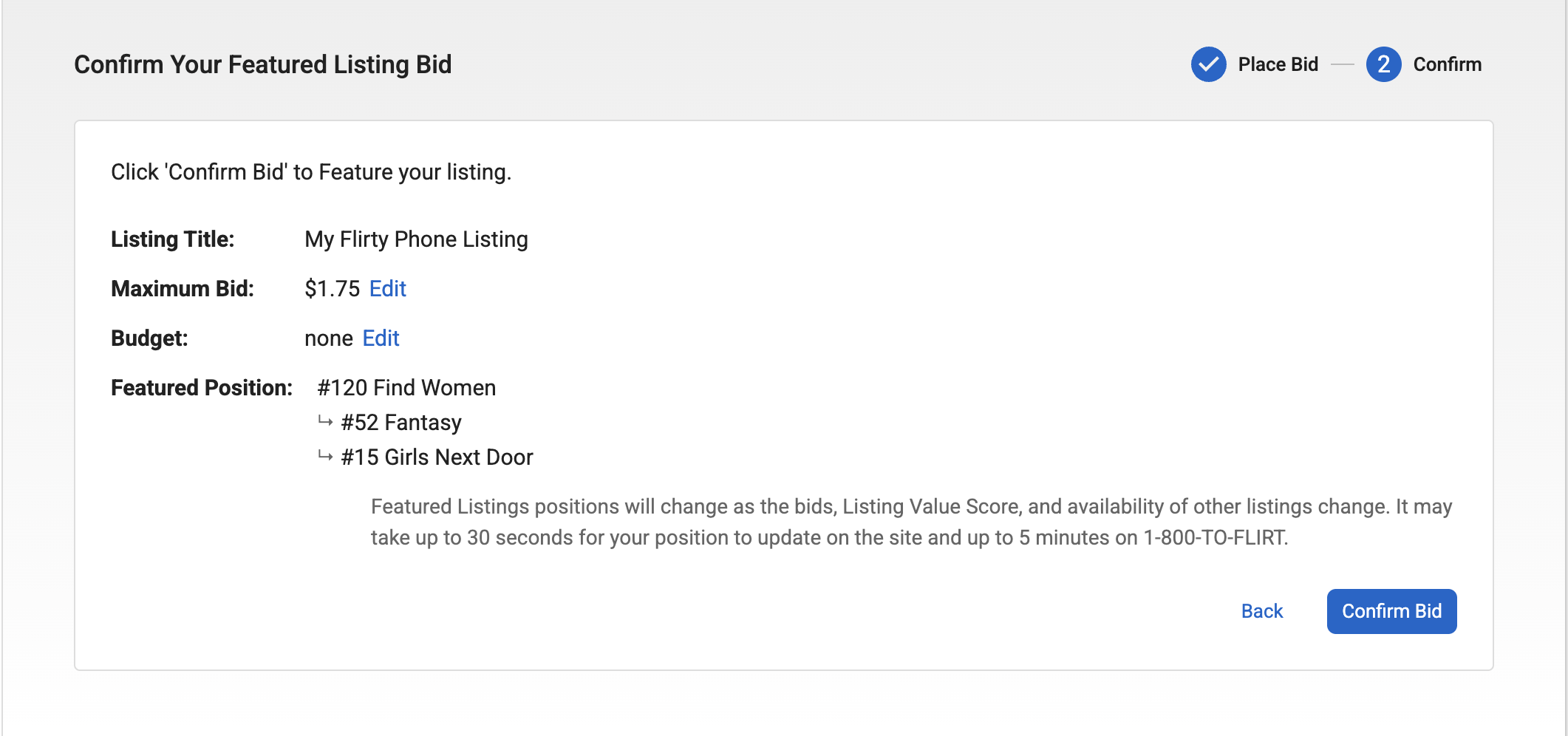 Set Bid Page