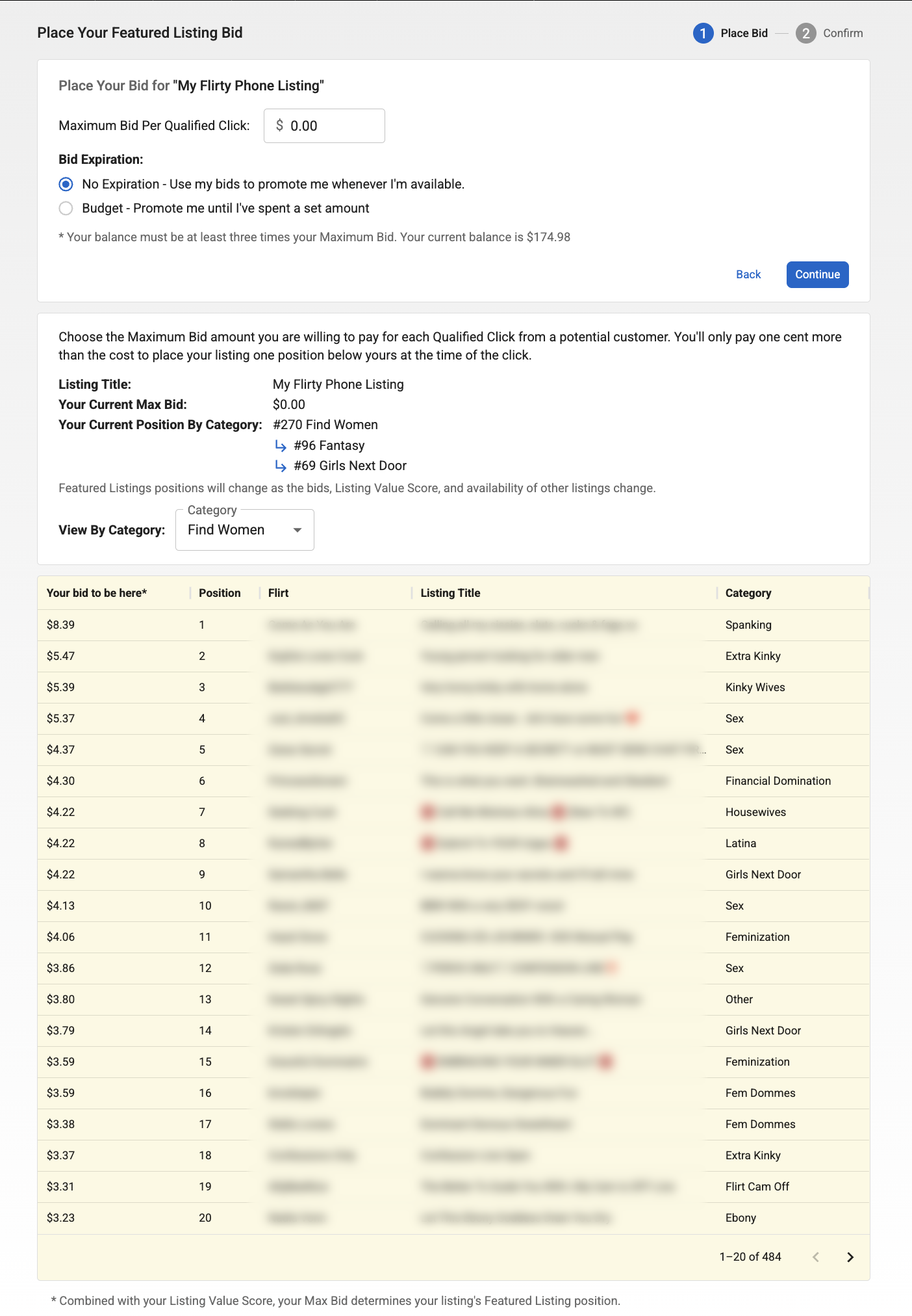 Place a Bid Page