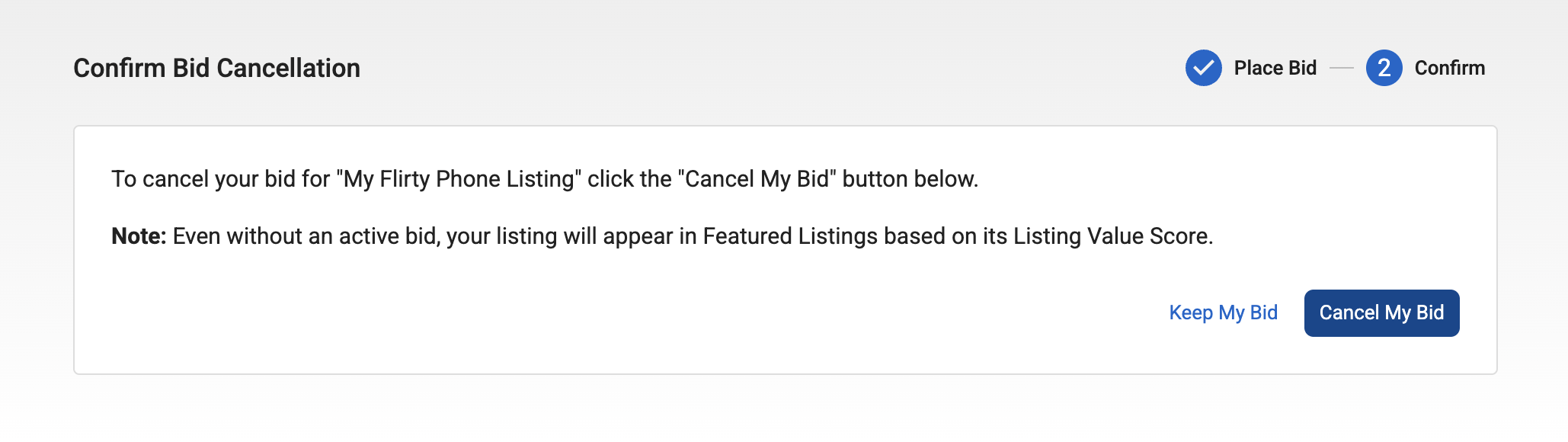 Cancel Bid Confirmation