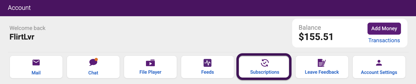 Subscriptions on Account Page